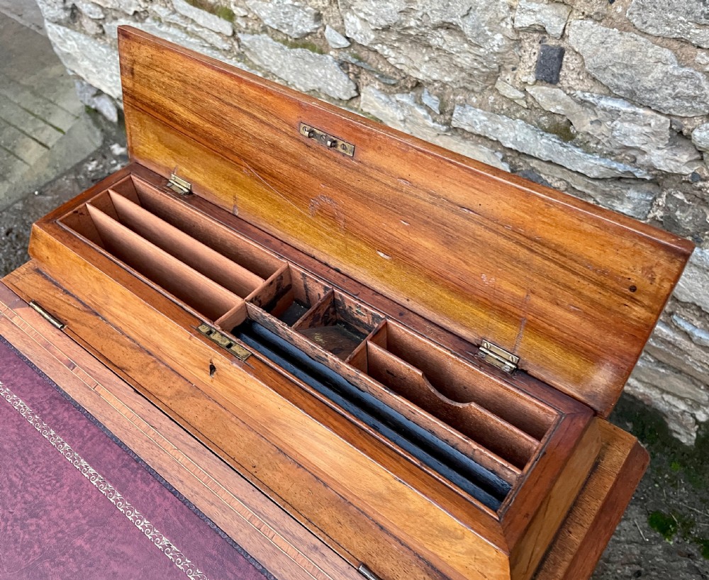 Antique Edwardian Walnut Inlaid Davenport View VII