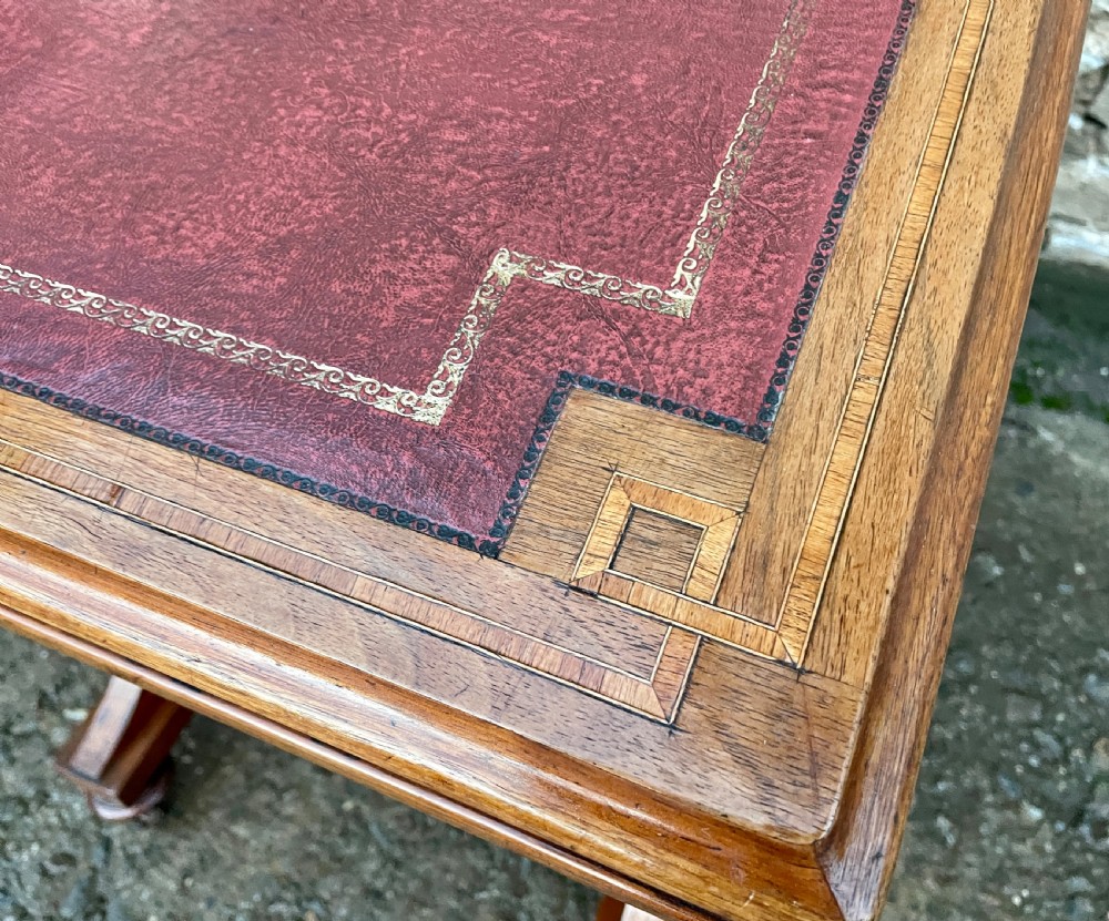 Antique Edwardian Walnut Inlaid Davenport View IX