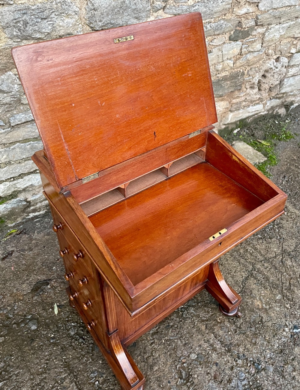 Antique Edwardian Walnut Inlaid Davenport View XII