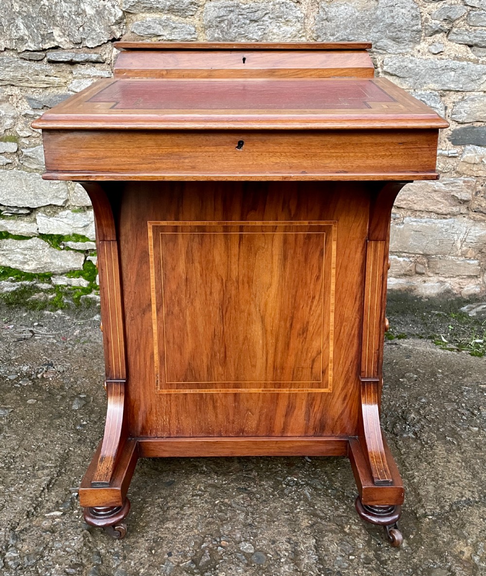 Antique Edwardian Walnut Inlaid Davenport View XIV