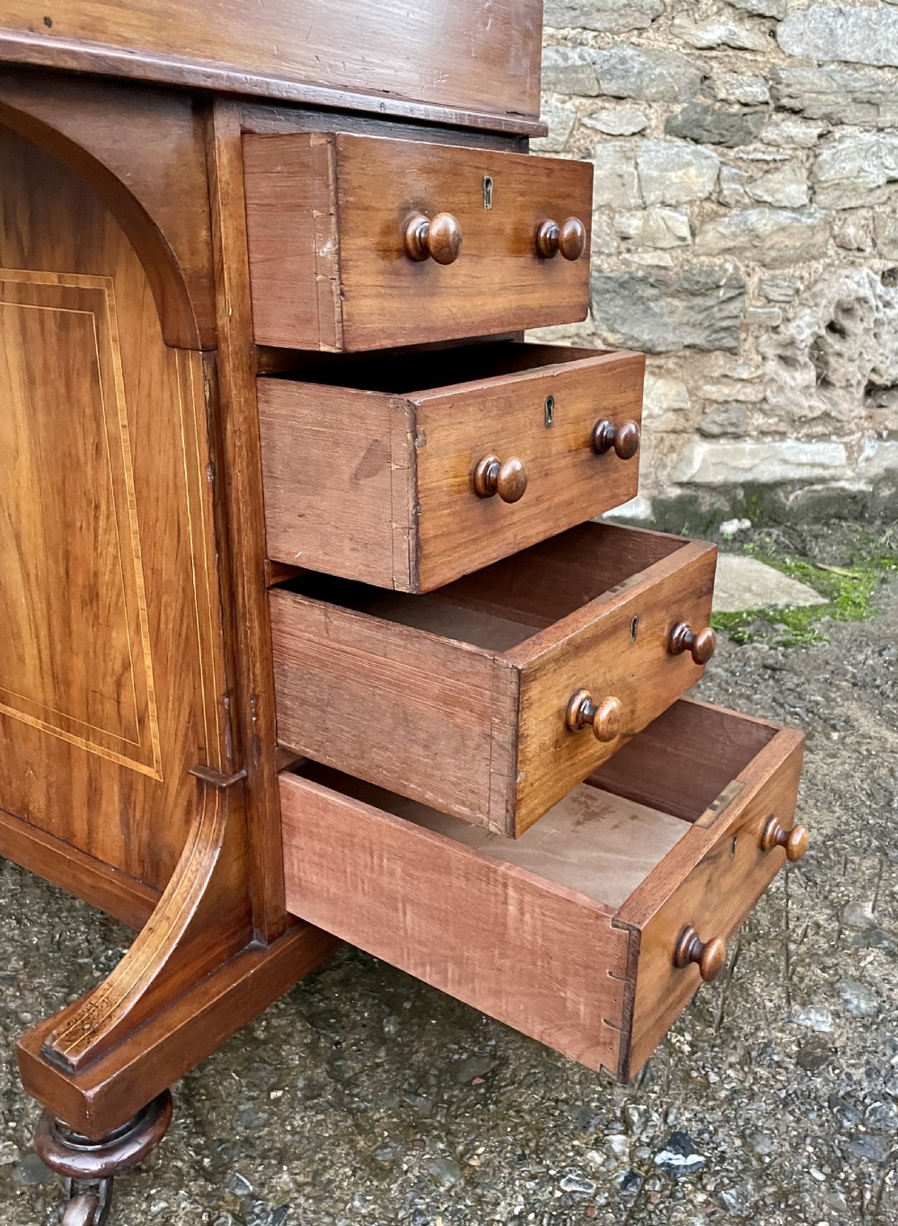 Antique Edwardian Walnut Inlaid Davenport View XVIII