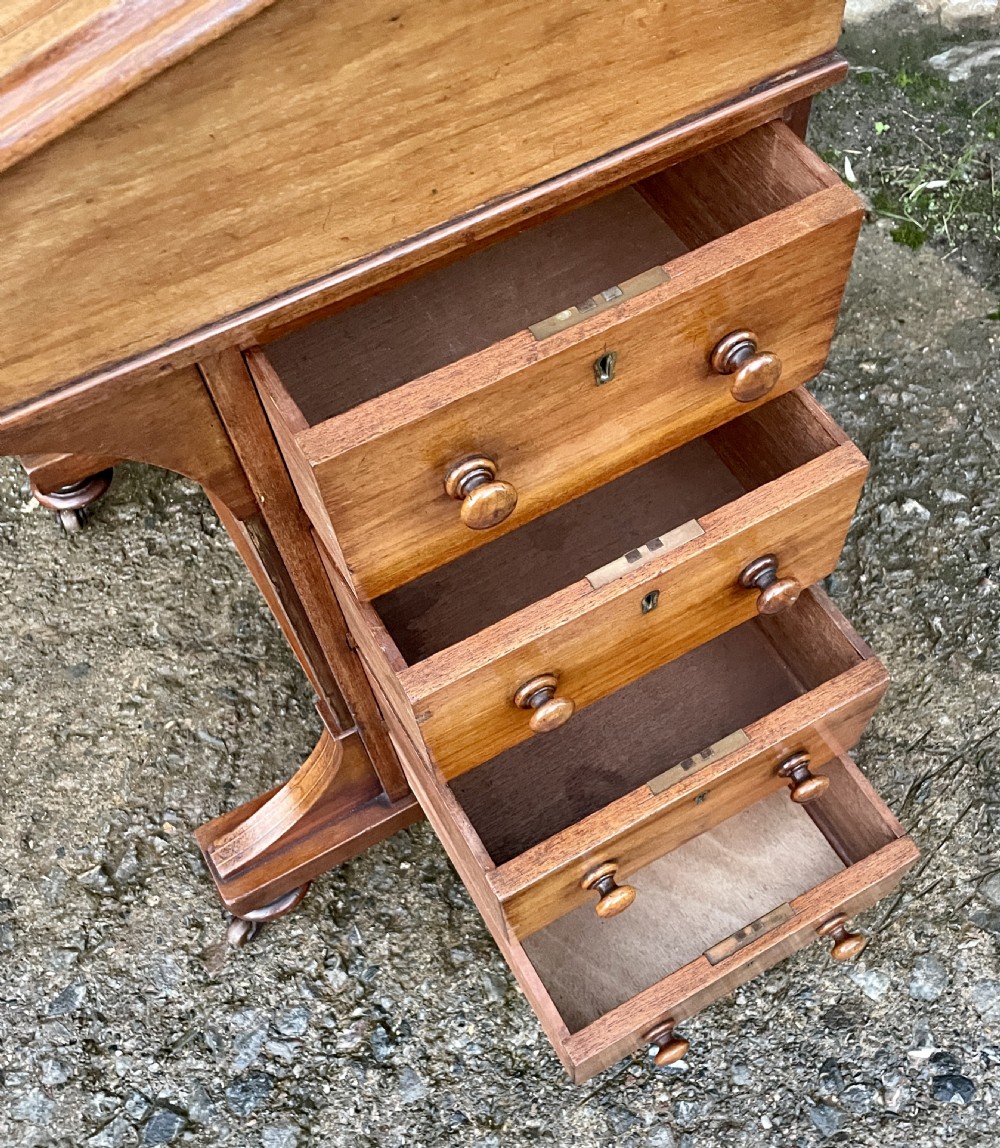 Antique Edwardian Walnut Inlaid Davenport View XIX
