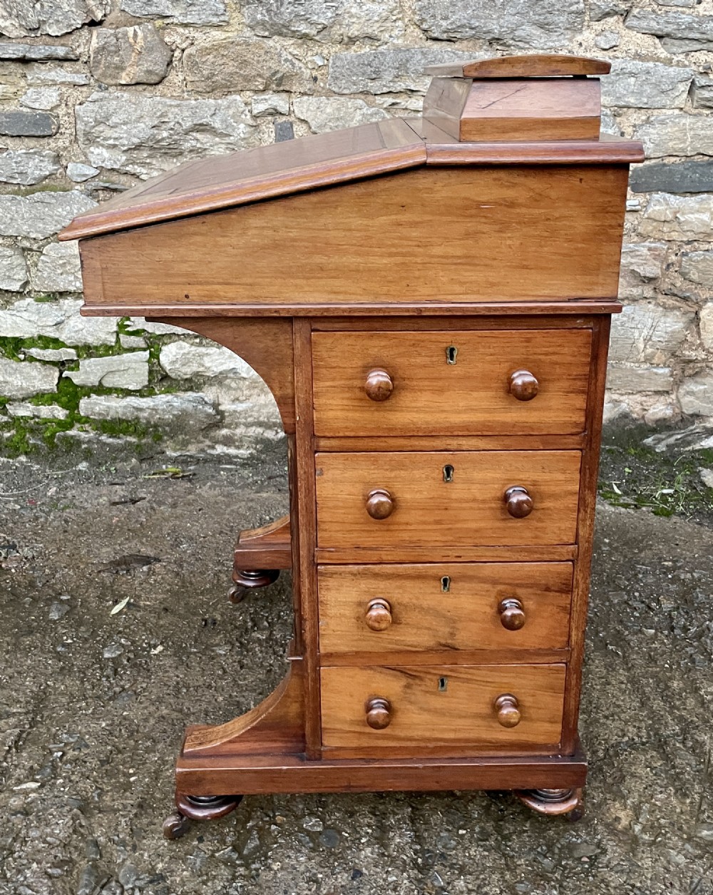 Antique Edwardian Walnut Inlaid Davenport View XXI