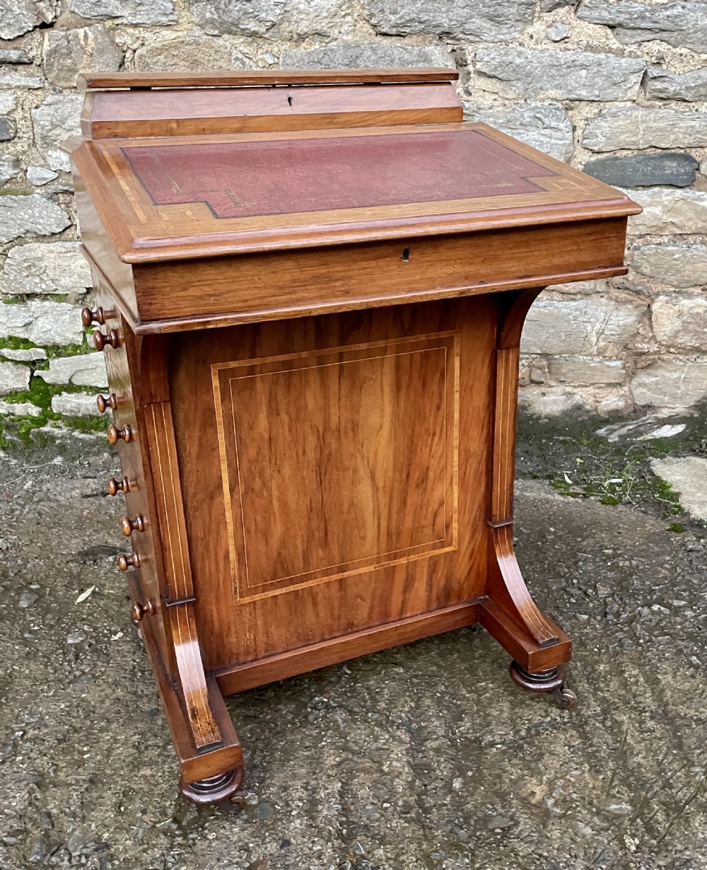 Antique Edwardian Walnut Inlaid Davenport View XXVI