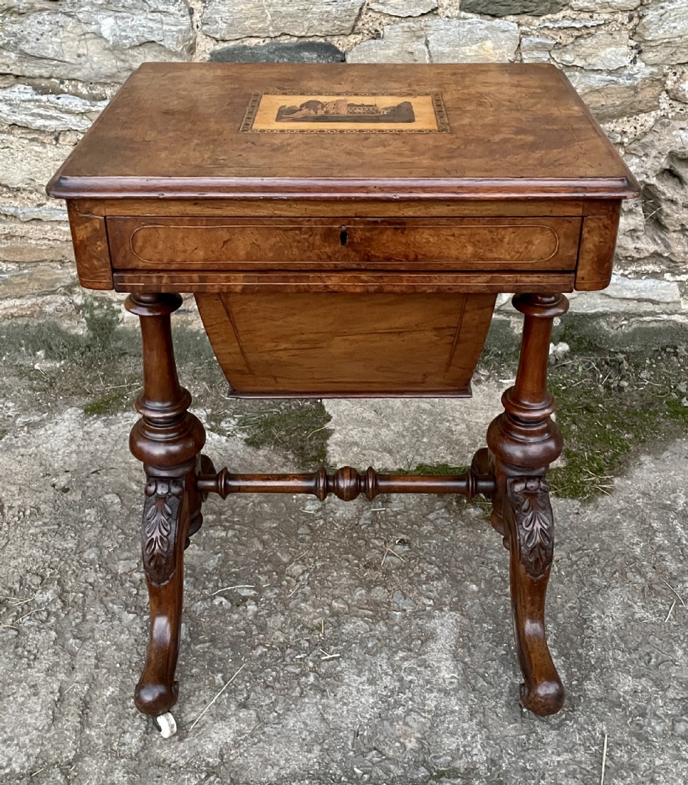 Victorian Walnut Tunbridge Inlaid Sewing Table