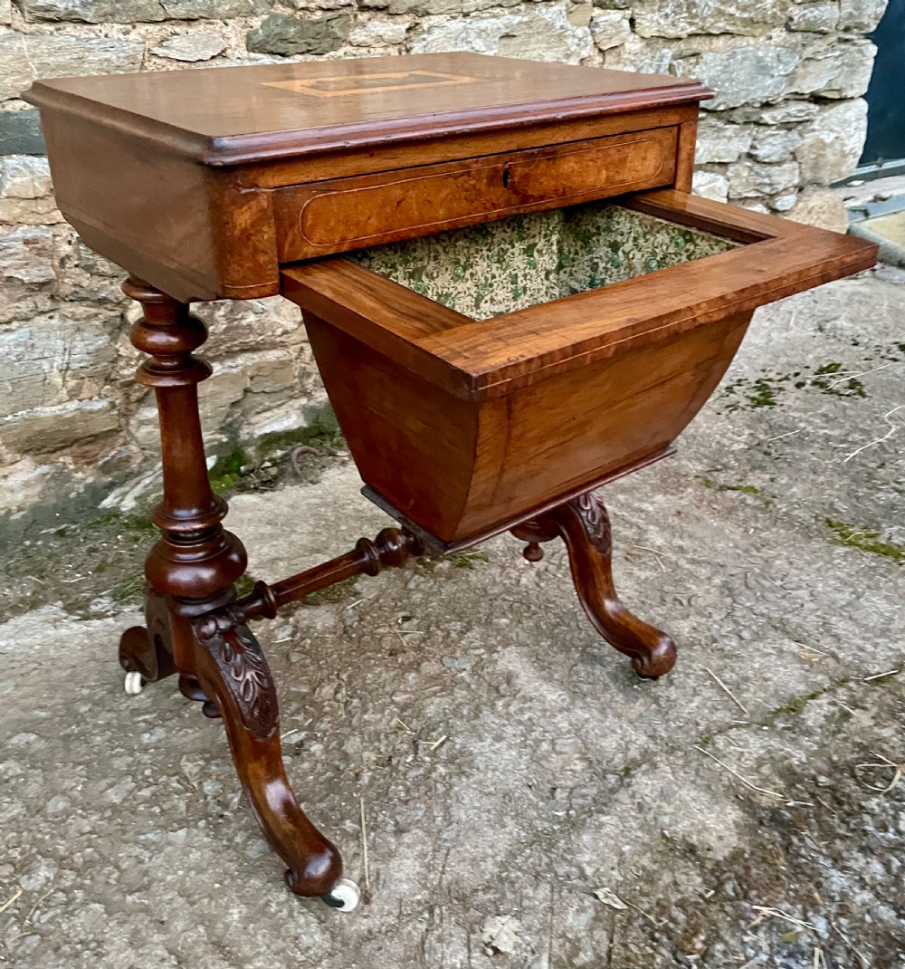 Victorian Walnut Tunbridge Inlaid Sewing Table View VII