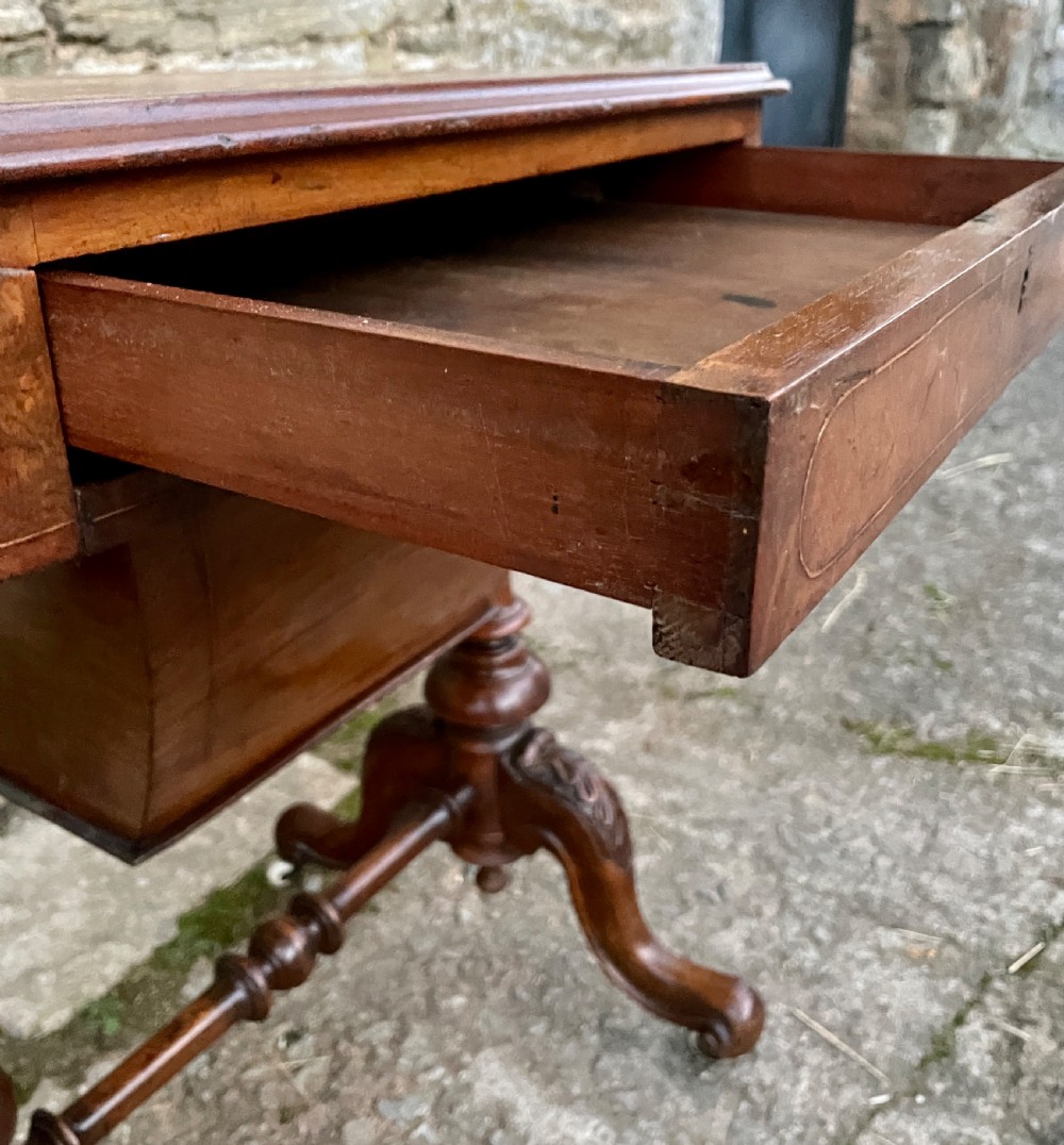 Victorian Walnut Tunbridge Inlaid Sewing Table View IX