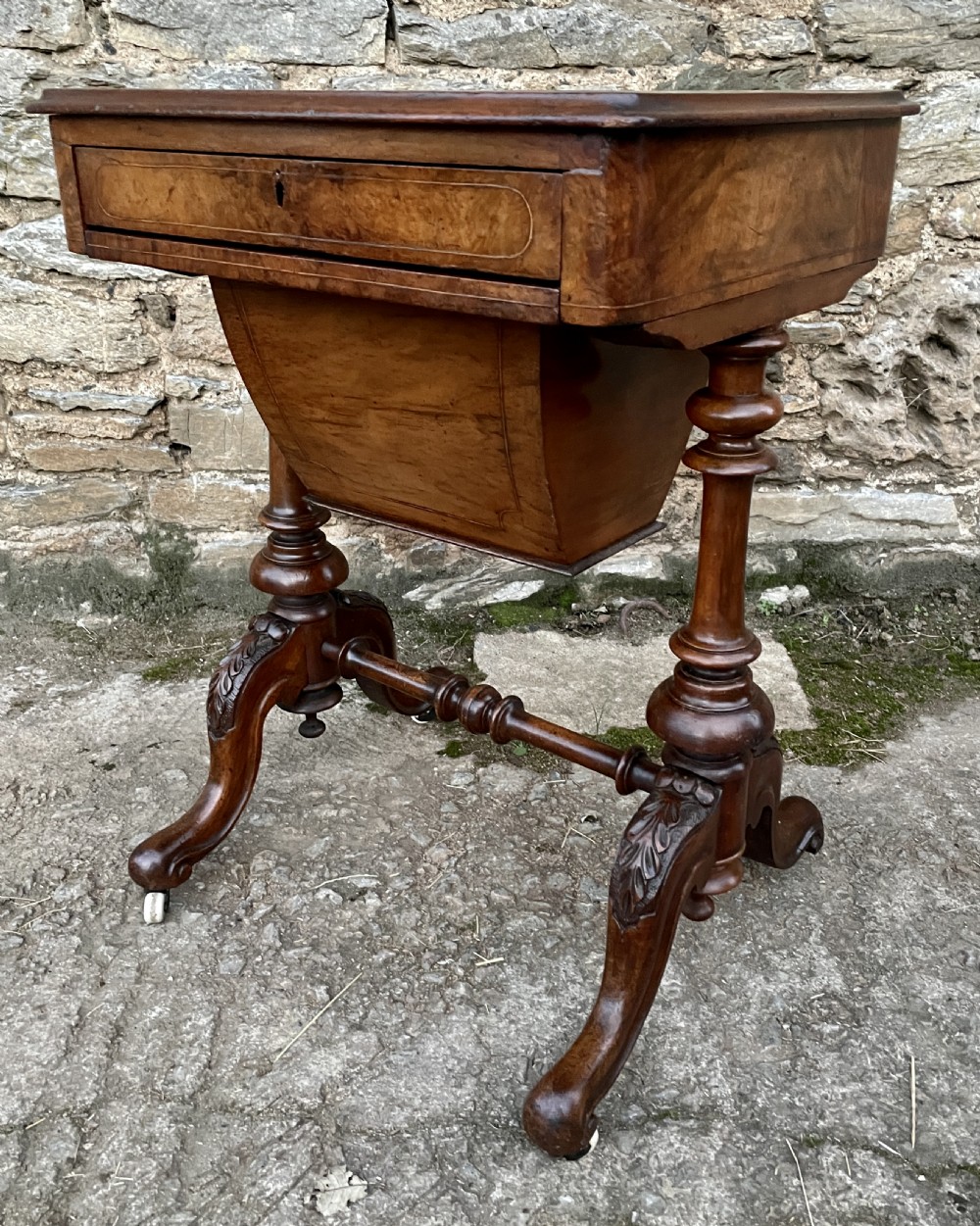 Victorian Walnut Tunbridge Inlaid Sewing Table View X