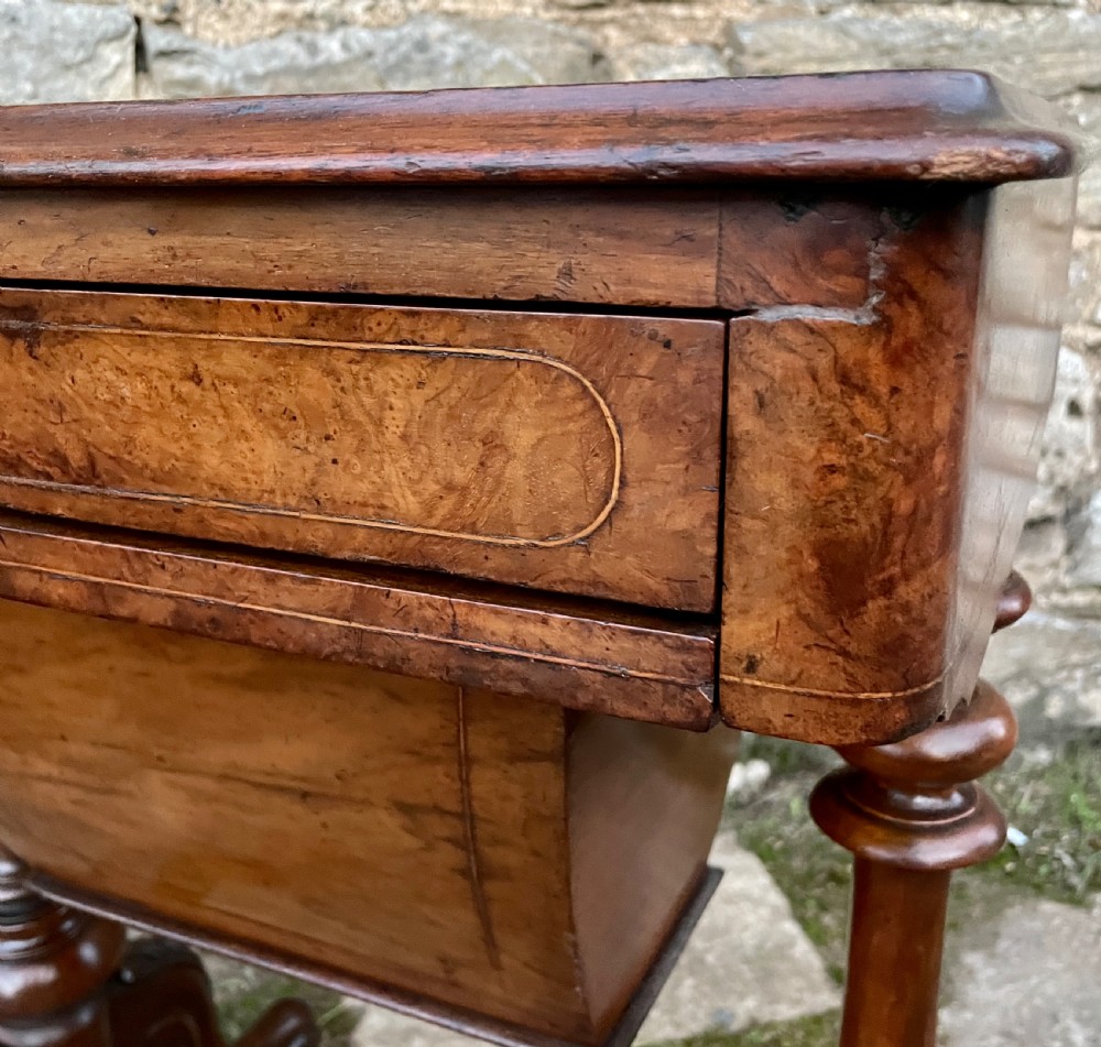 Victorian Walnut Tunbridge Inlaid Sewing Table View XI