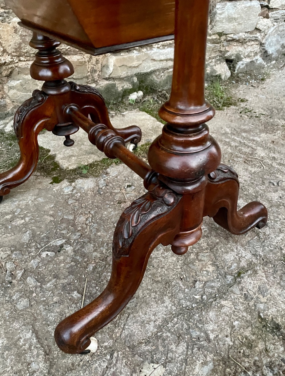 Victorian Walnut Tunbridge Inlaid Sewing Table View XIII