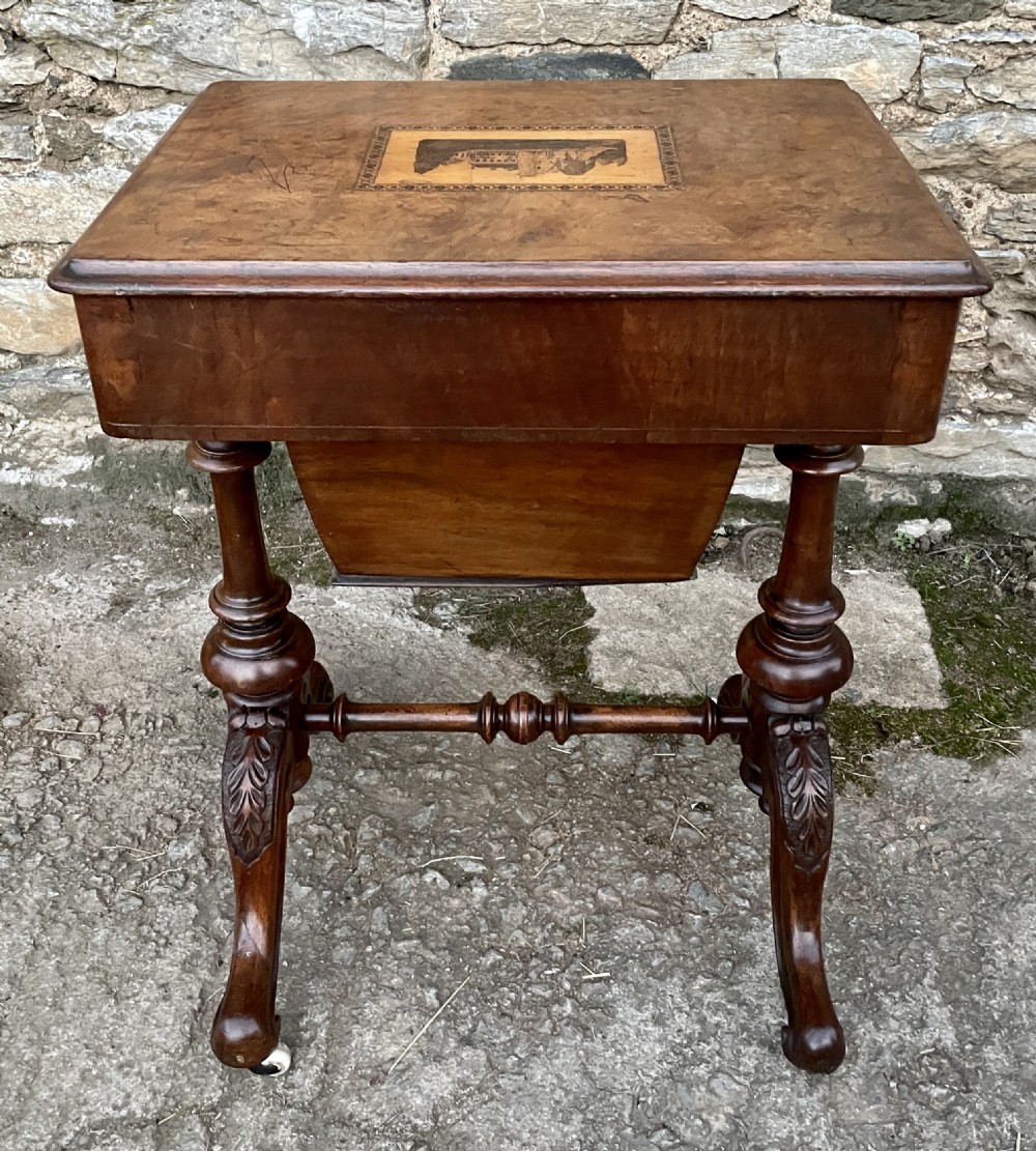 Victorian Walnut Tunbridge Inlaid Sewing Table View XIV