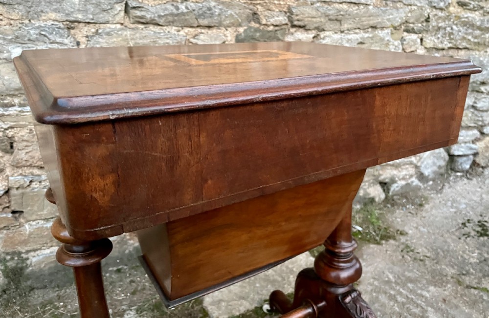 Victorian Walnut Tunbridge Inlaid Sewing Table View XVI