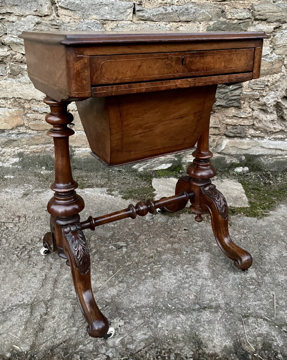 Victorian Walnut Tunbridge Inlaid Sewing Table View XXI