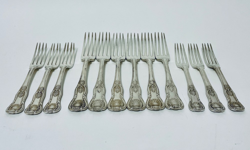 Set of 12 Georgian Solid Silver Kings Pattern Forks