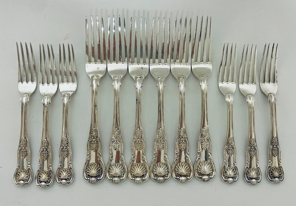 Set of 12 Georgian Solid Silver Kings Pattern Forks View II