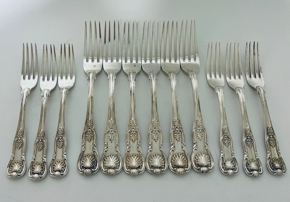 Set of 12 Georgian Solid Silver Kings Pattern Forks View III