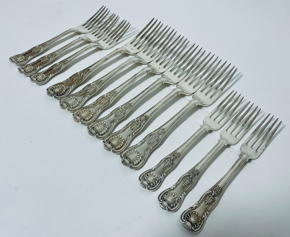 Set of 12 Georgian Solid Silver Kings Pattern Forks View V