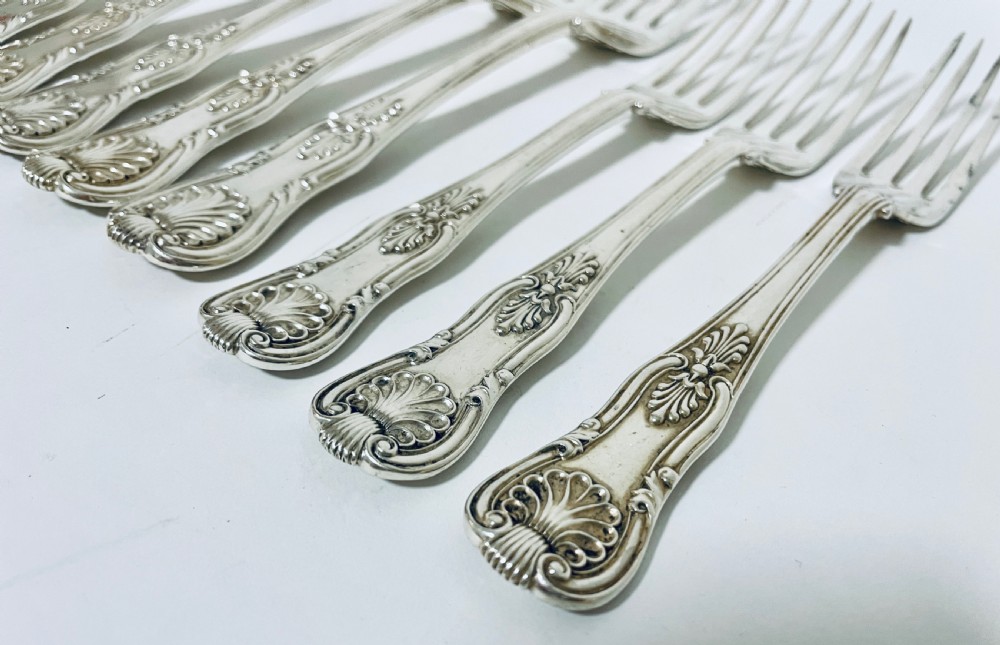 Set of 12 Georgian Solid Silver Kings Pattern Forks View VI
