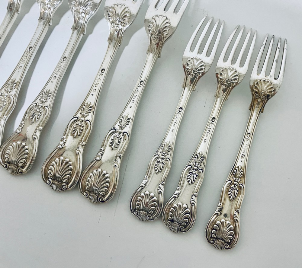 Set of 12 Georgian Solid Silver Kings Pattern Forks View X