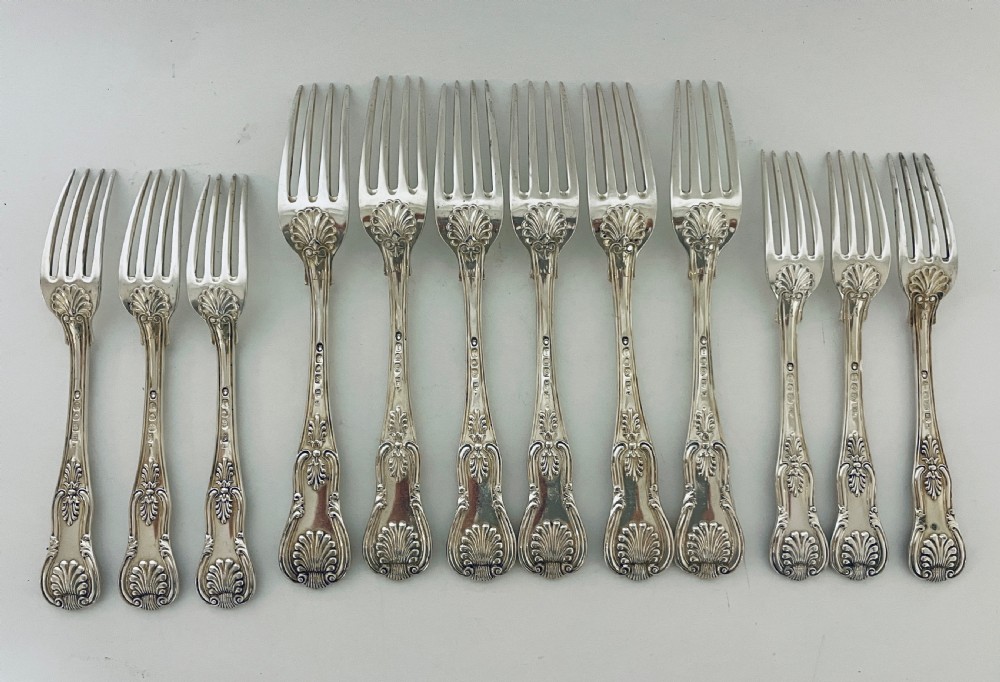 Set of 12 Georgian Solid Silver Kings Pattern Forks View XI