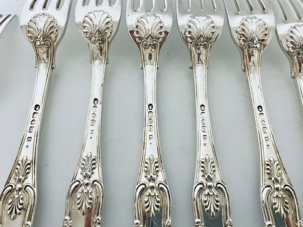 Set of 12 Georgian Solid Silver Kings Pattern Forks View XV