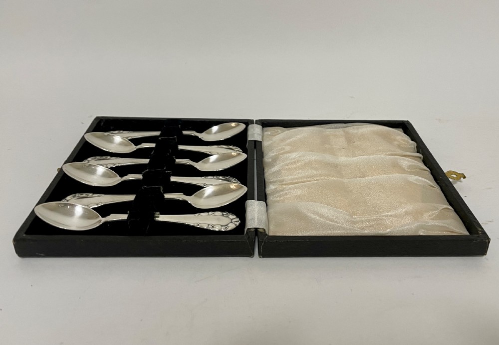Set of 6 Solid Silver Georg Jensen Spoons View VI