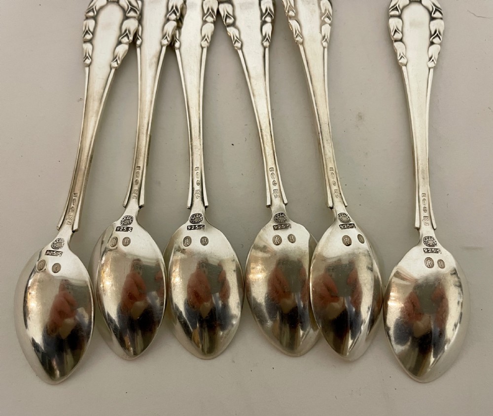 Set of 6 Solid Silver Georg Jensen Spoons View XIII