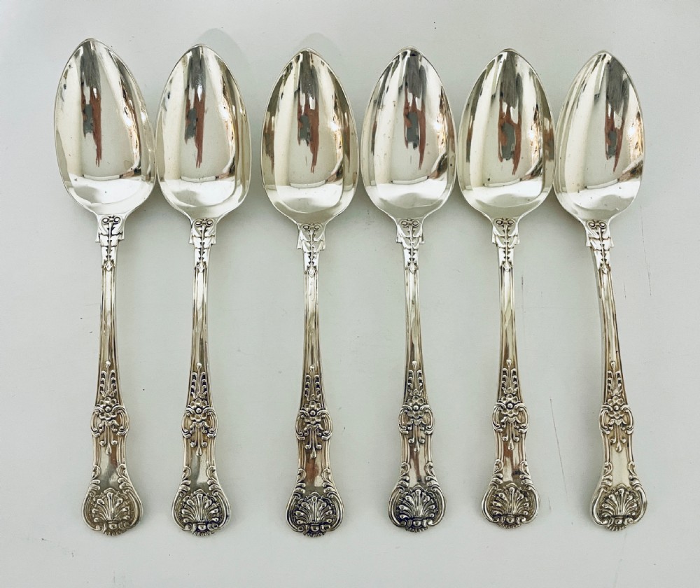 Set of 6 Georgian Solid Silver Serving Spoons Kings Pattern View II