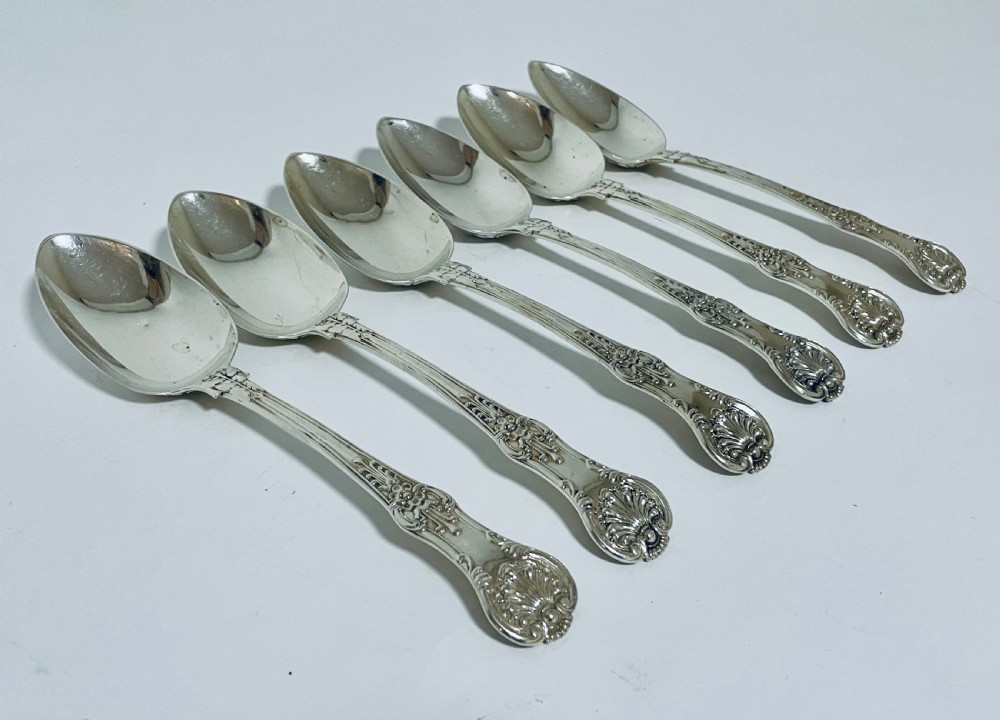Set of 6 Georgian Solid Silver Serving Spoons Kings Pattern View III
