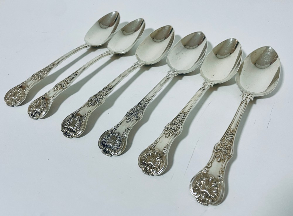 Set of 6 Georgian Solid Silver Serving Spoons Kings Pattern View IV