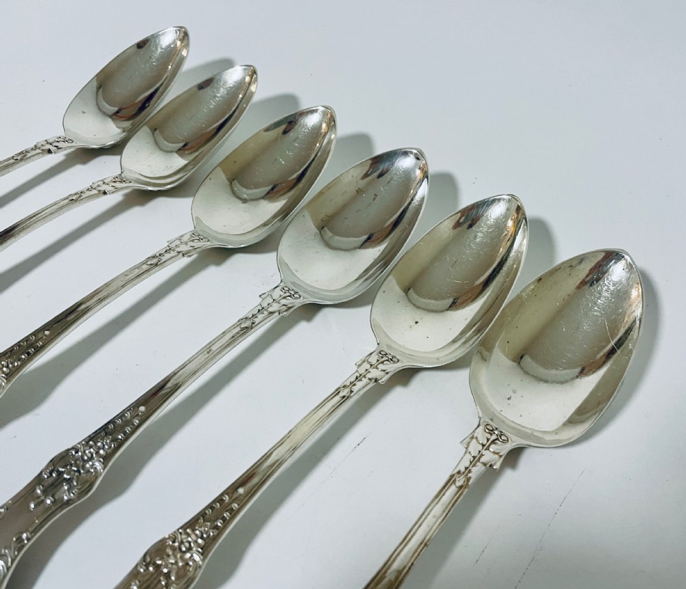 Set of 6 Georgian Solid Silver Serving Spoons Kings Pattern View V