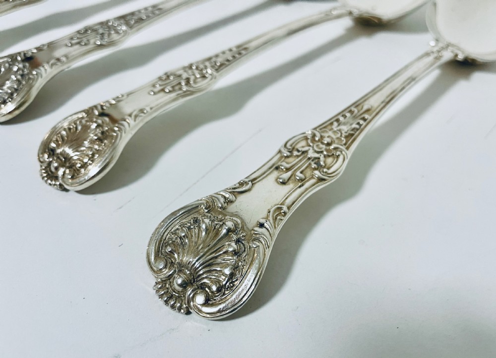 Set of 6 Georgian Solid Silver Serving Spoons Kings Pattern View VI
