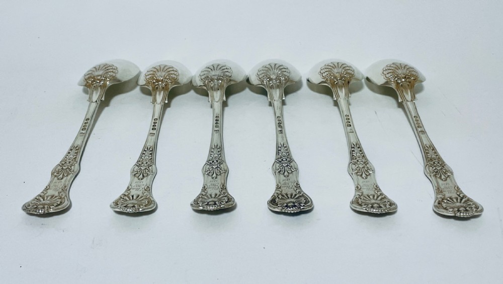 Set of 6 Georgian Solid Silver Serving Spoons Kings Pattern View VII