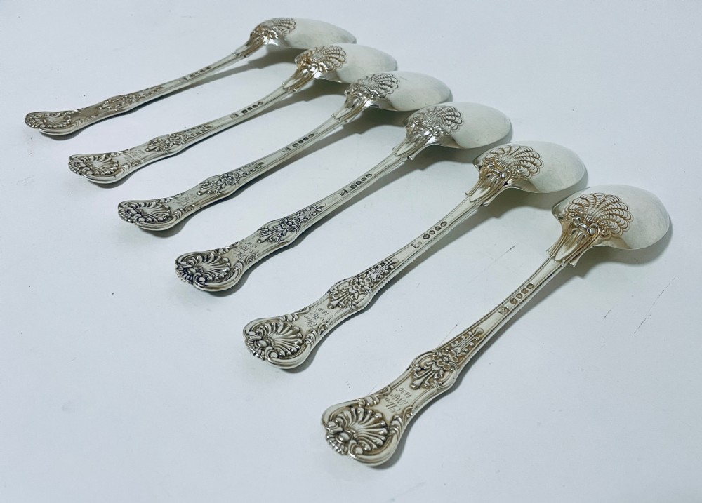 Set of 6 Georgian Solid Silver Serving Spoons Kings Pattern View VIII