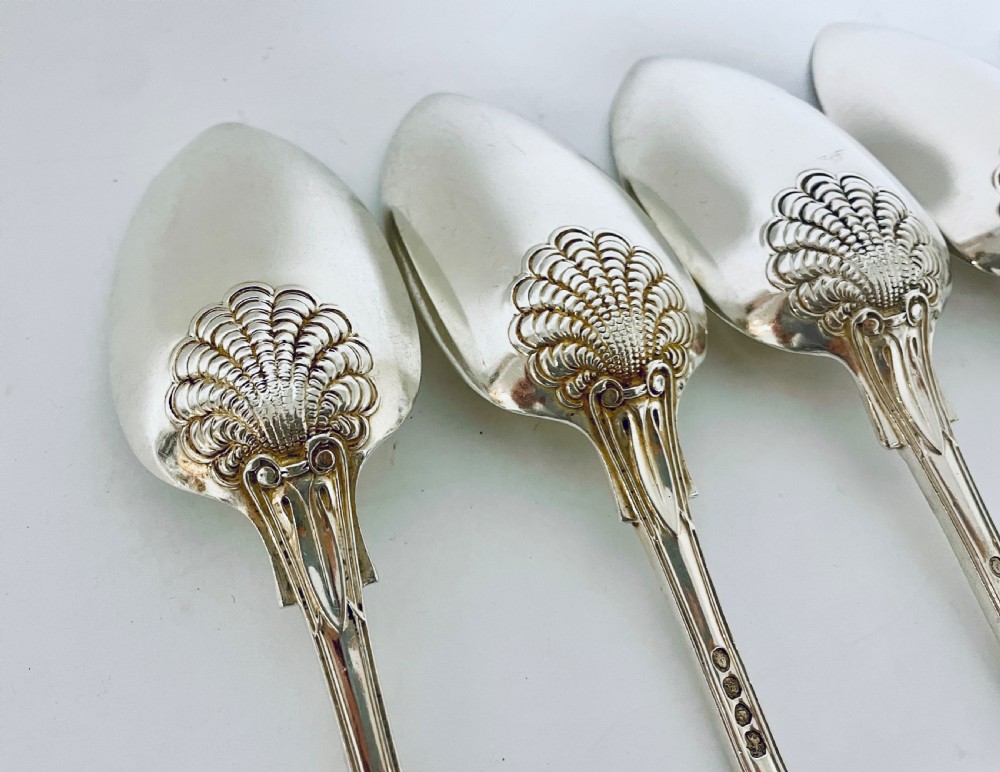 Set of 6 Georgian Solid Silver Serving Spoons Kings Pattern View X