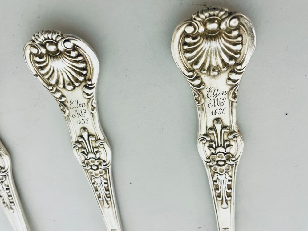 Set of 6 Georgian Solid Silver Serving Spoons Kings Pattern View XI