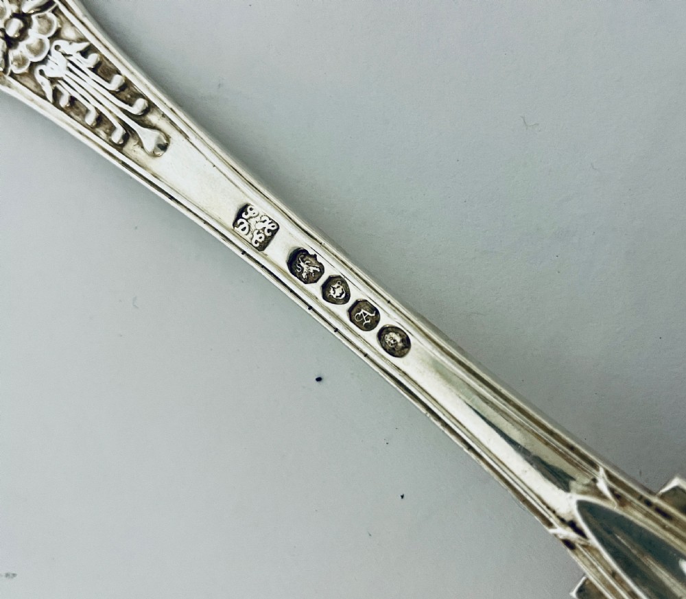 Set of 6 Georgian Solid Silver Serving Spoons Kings Pattern View XII