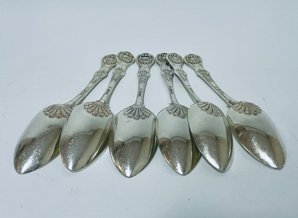 Set of 6 Georgian Solid Silver Serving Spoons Kings Pattern View XIV