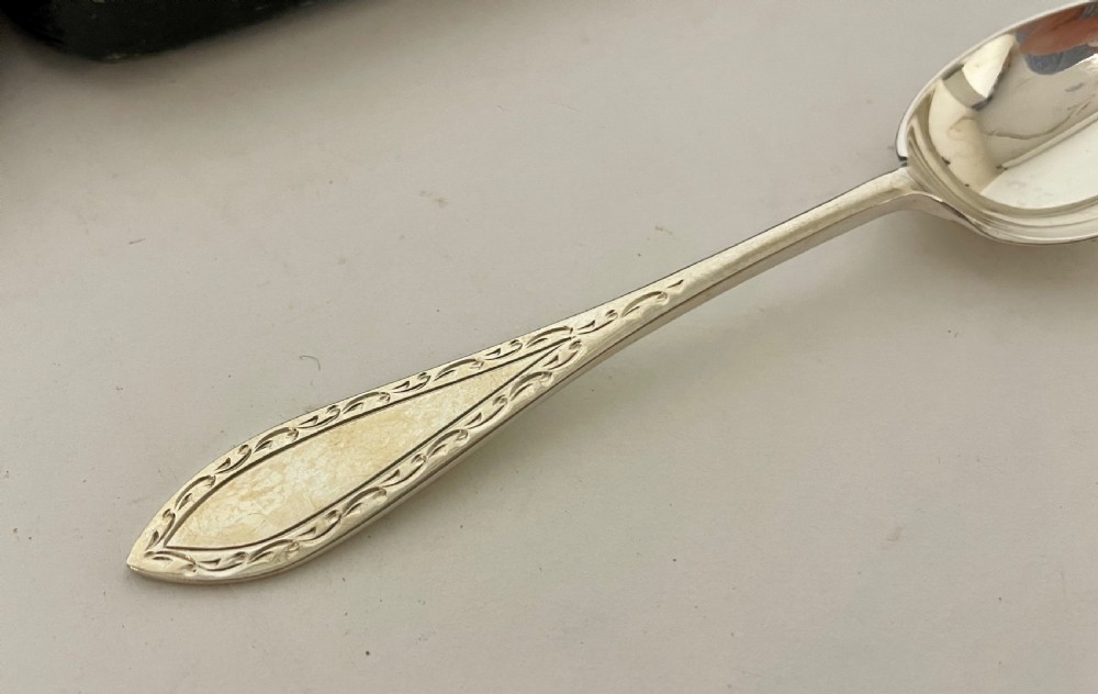 Set of Antique Silver Teaspoons and Sugar Tongs in Box View VII