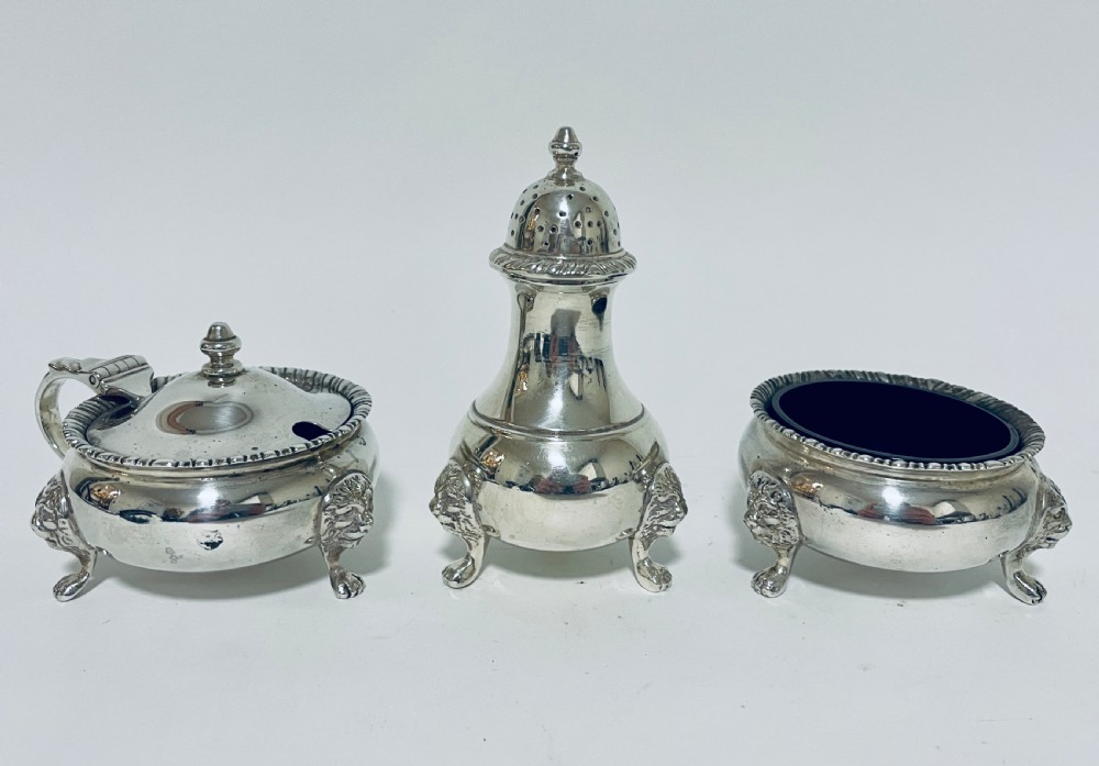 Superb Antique Solid Silver 3 Piece Cruet Set View II