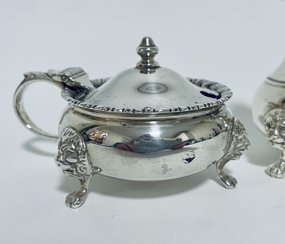 Superb Antique Solid Silver 3 Piece Cruet Set View VI