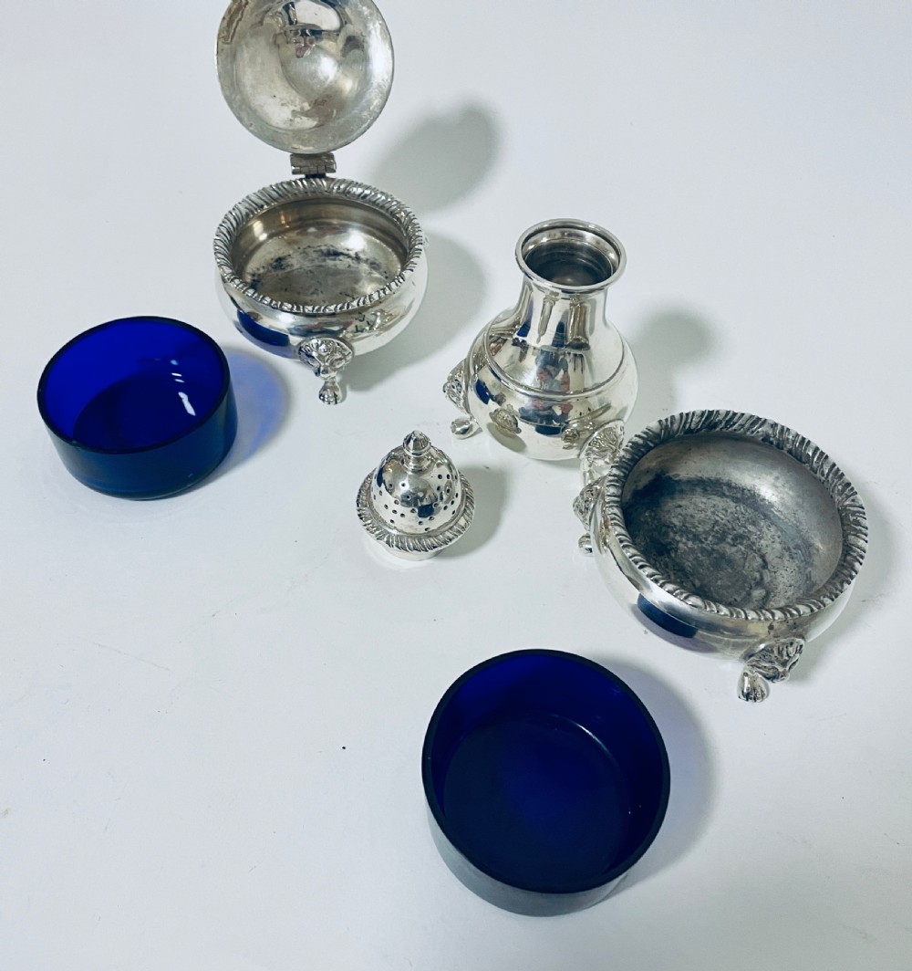 Superb Antique Solid Silver 3 Piece Cruet Set View IX