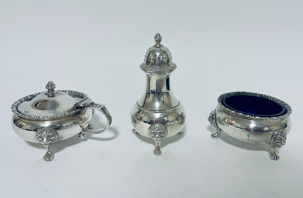 Superb Antique Solid Silver 3 Piece Cruet Set View XIII
