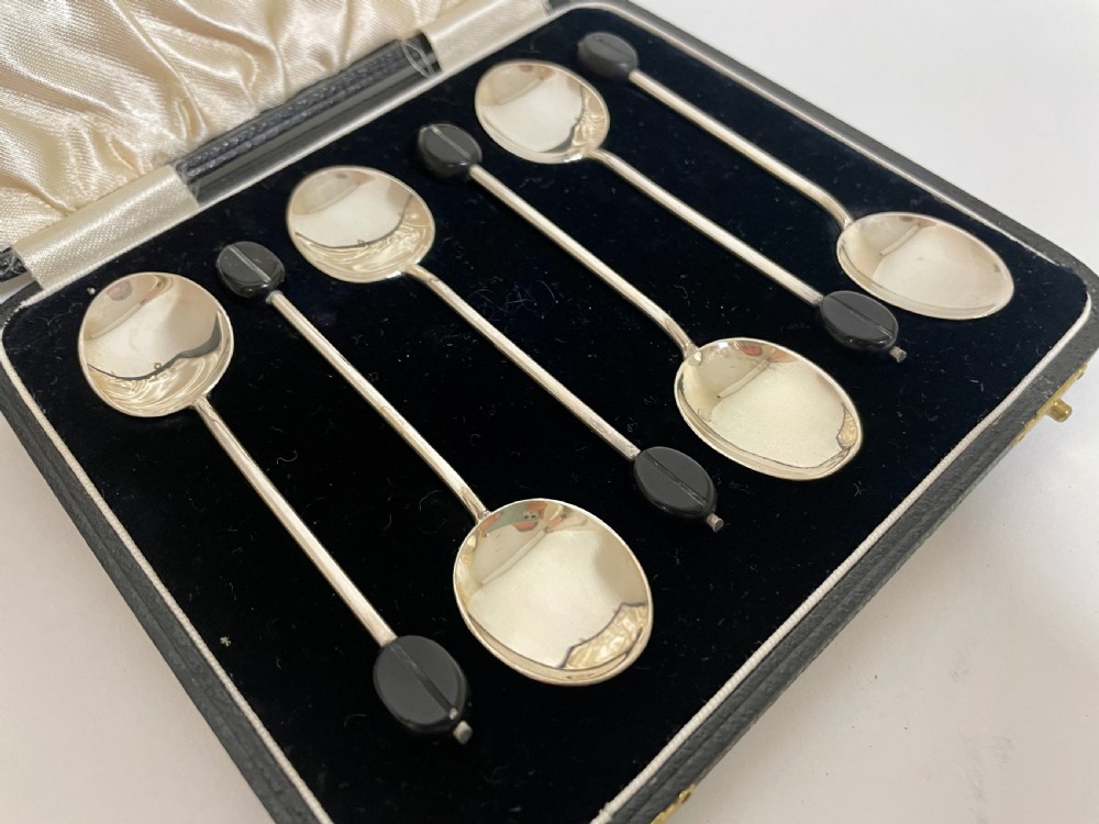 Set of 6 Art Deco Sterling Silver Coffee Spoons in Box View IX
