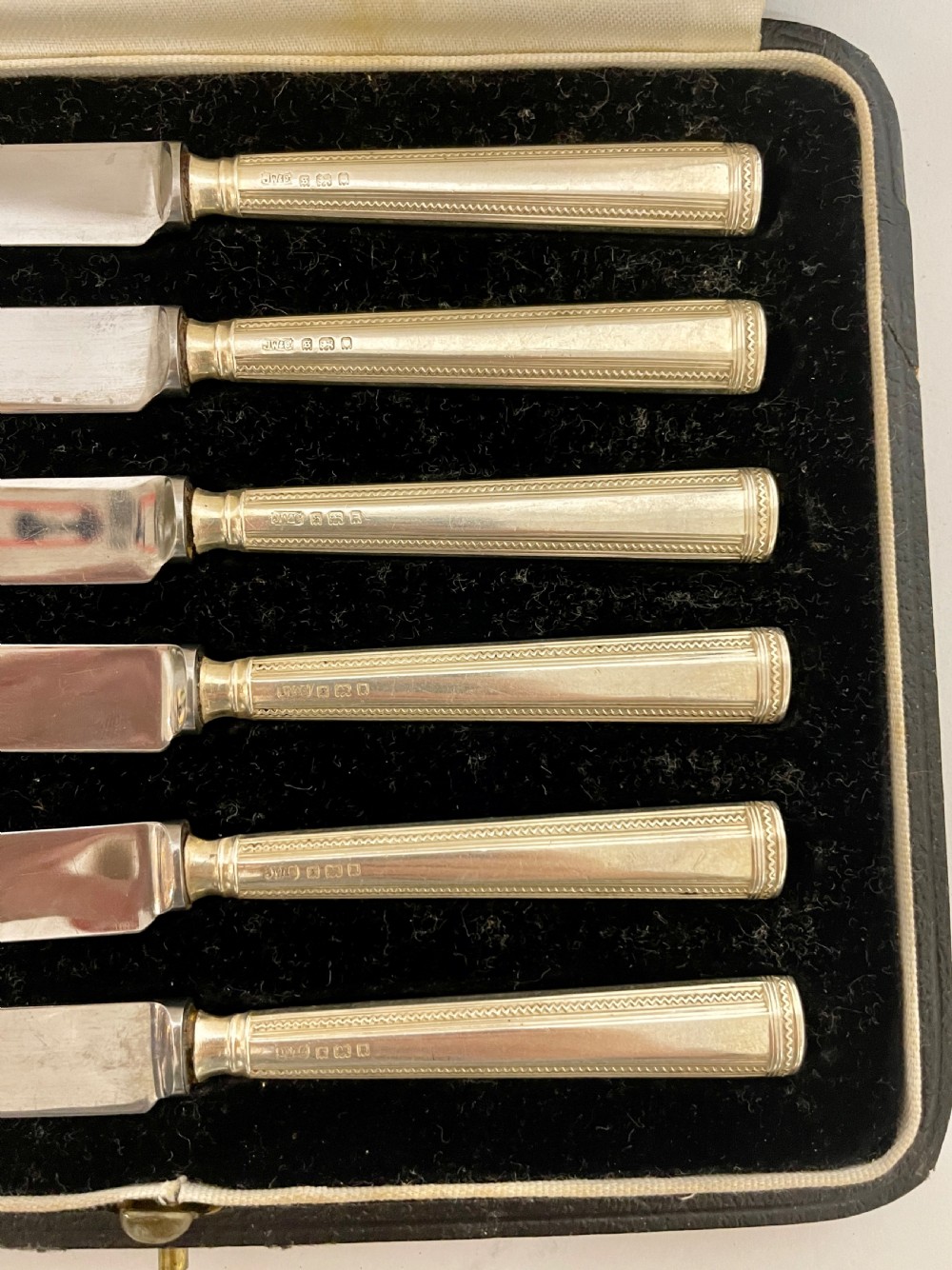 Set of 6 Antique Sterling Silver Fruit Knives in Box View IV
