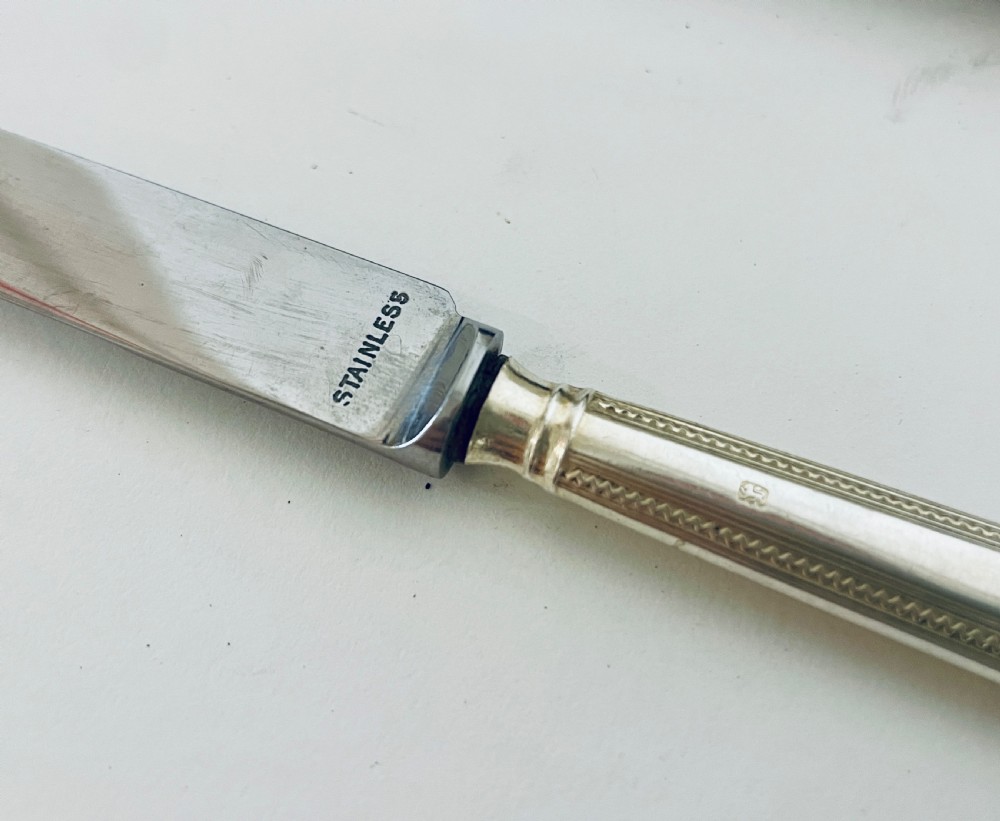 Set of 6 Antique Sterling Silver Fruit Knives in Box View VII