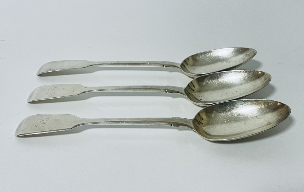 Set of 3 Victorian Solid Sterling Silver Serving Spoons
