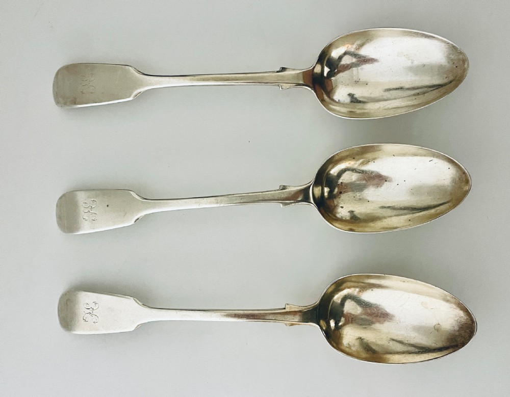 Set of 3 Victorian Solid Sterling Silver Serving Spoons View II