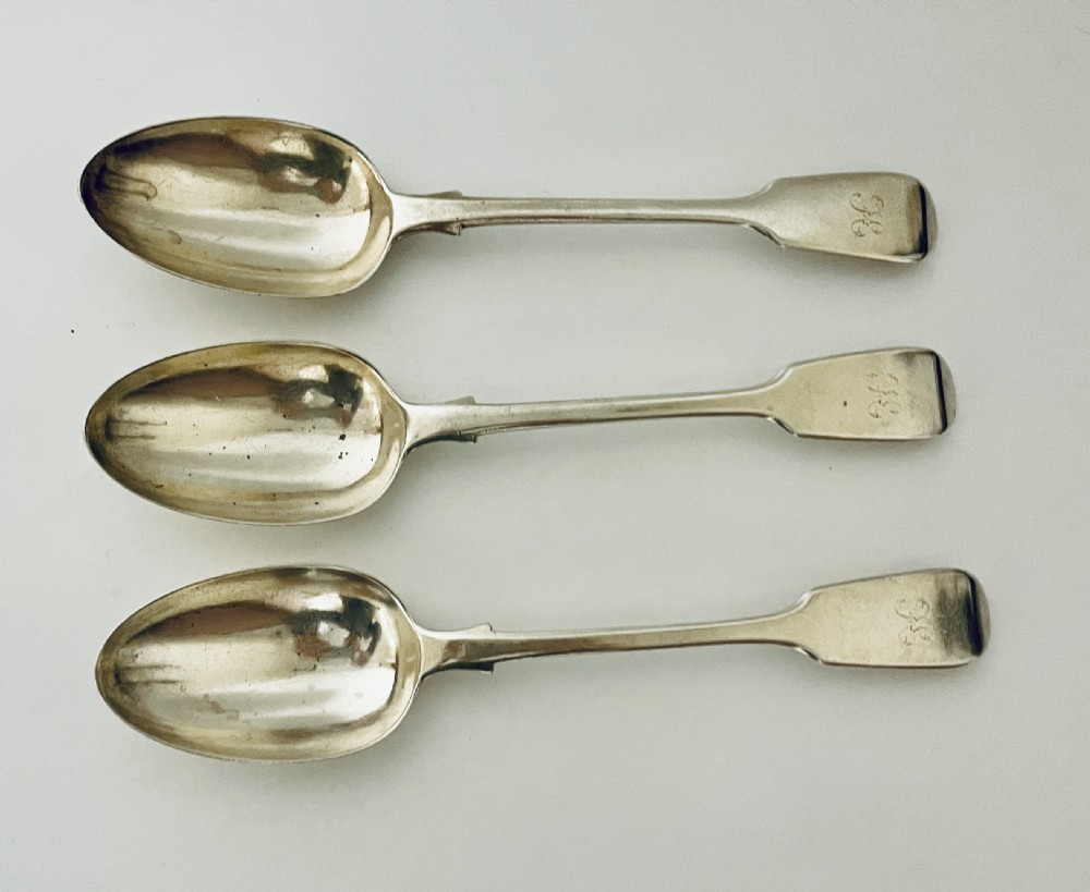 Set of 3 Victorian Solid Sterling Silver Serving Spoons View III