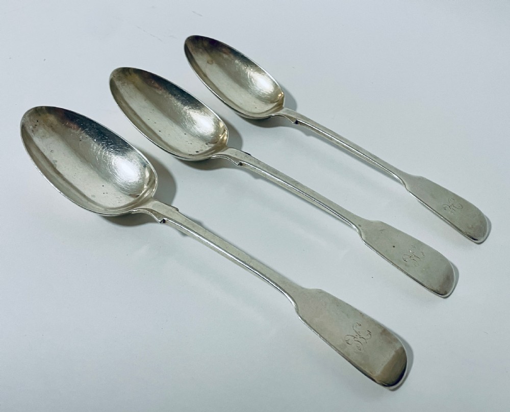 Set of 3 Victorian Solid Sterling Silver Serving Spoons View V